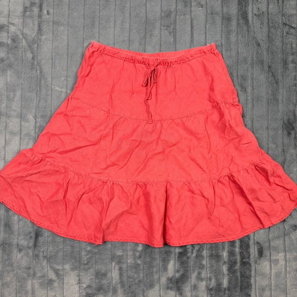 Valerie Bertinelli Coral Red 100% Linen Tiered Ruffle Mini Skirt Womens Size 10